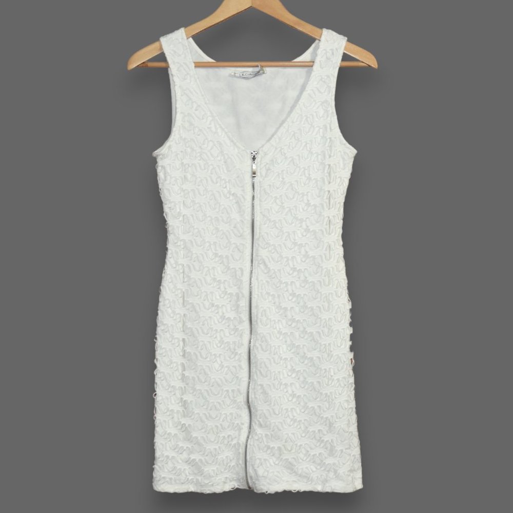 L.K. COLLECTION Women's Jr's Sz M White Zip Front Dress - EXCELLENT CONDITION
